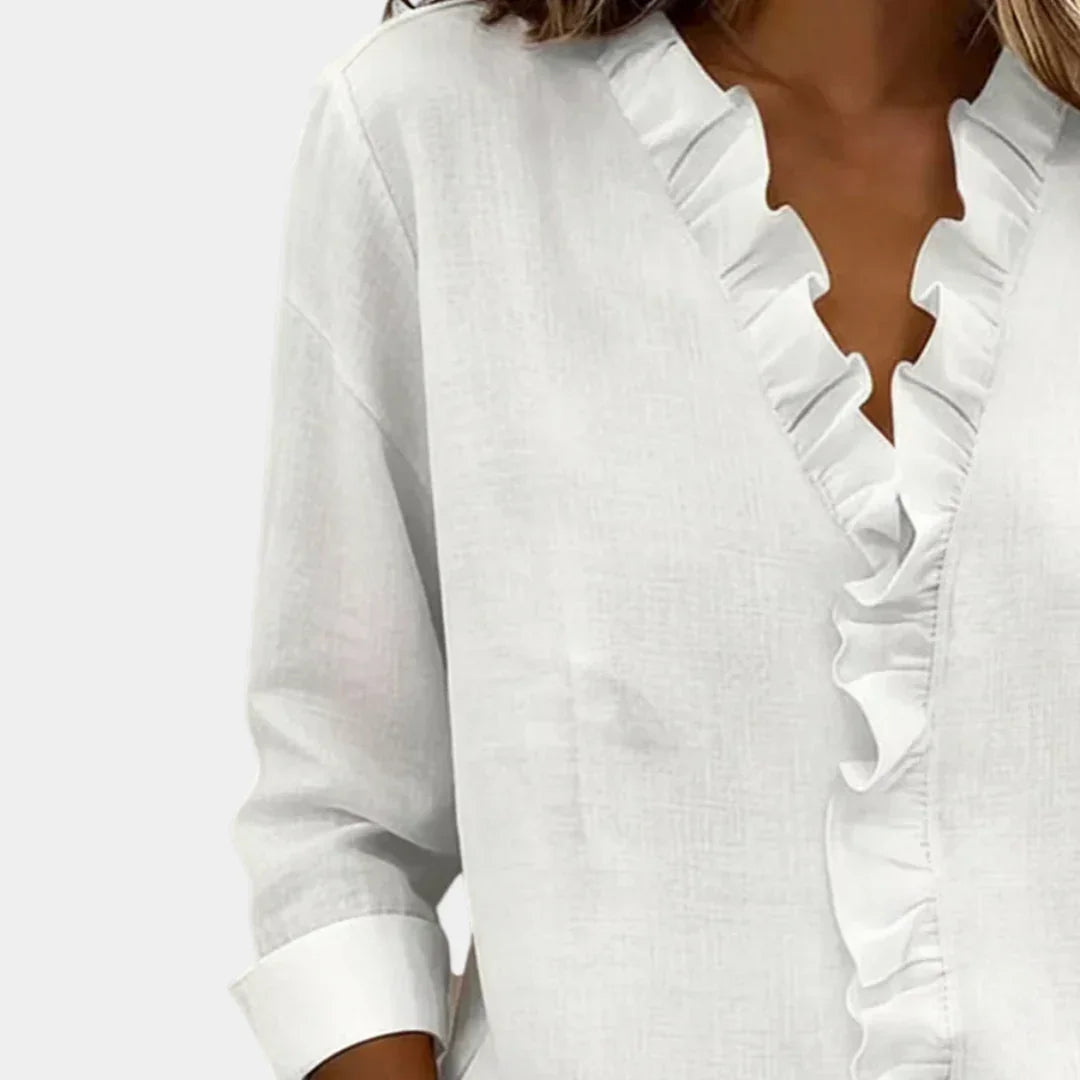Flavie | Blouse with a V-neck and delicate ruffles