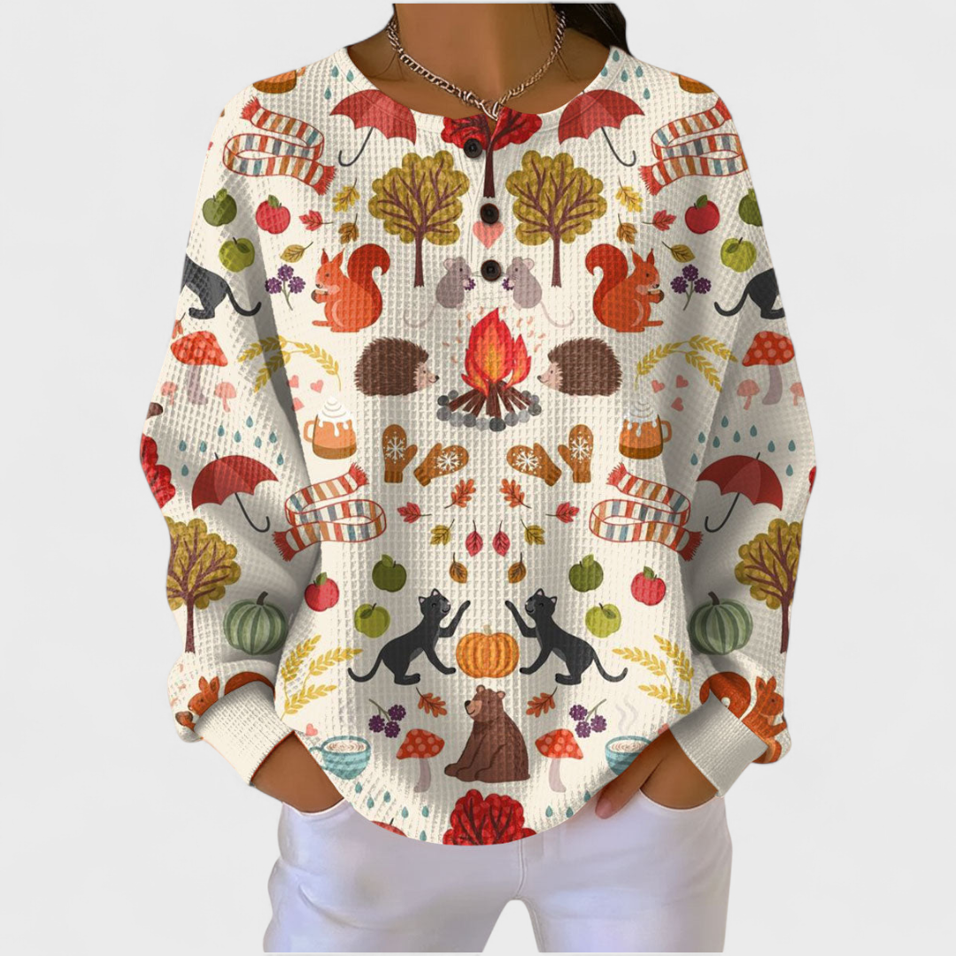 Béatrice | Cream Autumn Forest Jumper