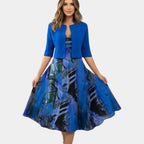 Stacy | Printed Flowy Midi Dress with Matching Jacket
