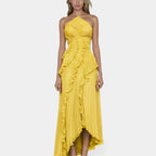 Feodora I Lavender Asymmetrical Maxi Dress with Ruffles