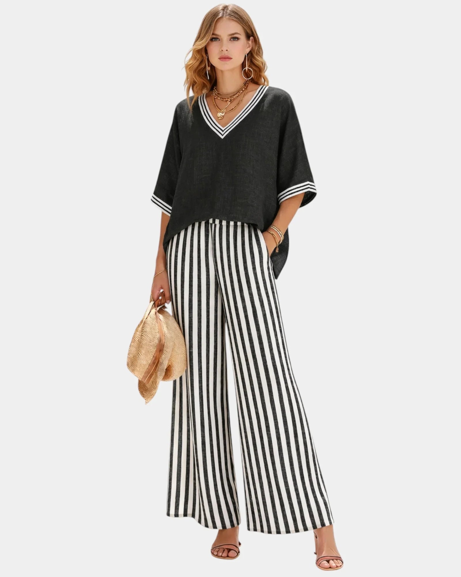 Tristane | Striped trousers and blouse set