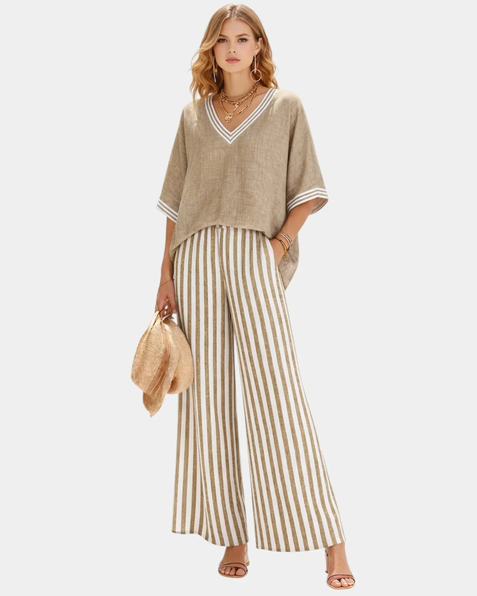 Tristane | Striped trousers and blouse set