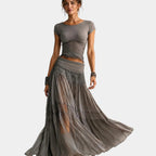 Emeline | Lace Top and Pleated Maxi Skirt Set