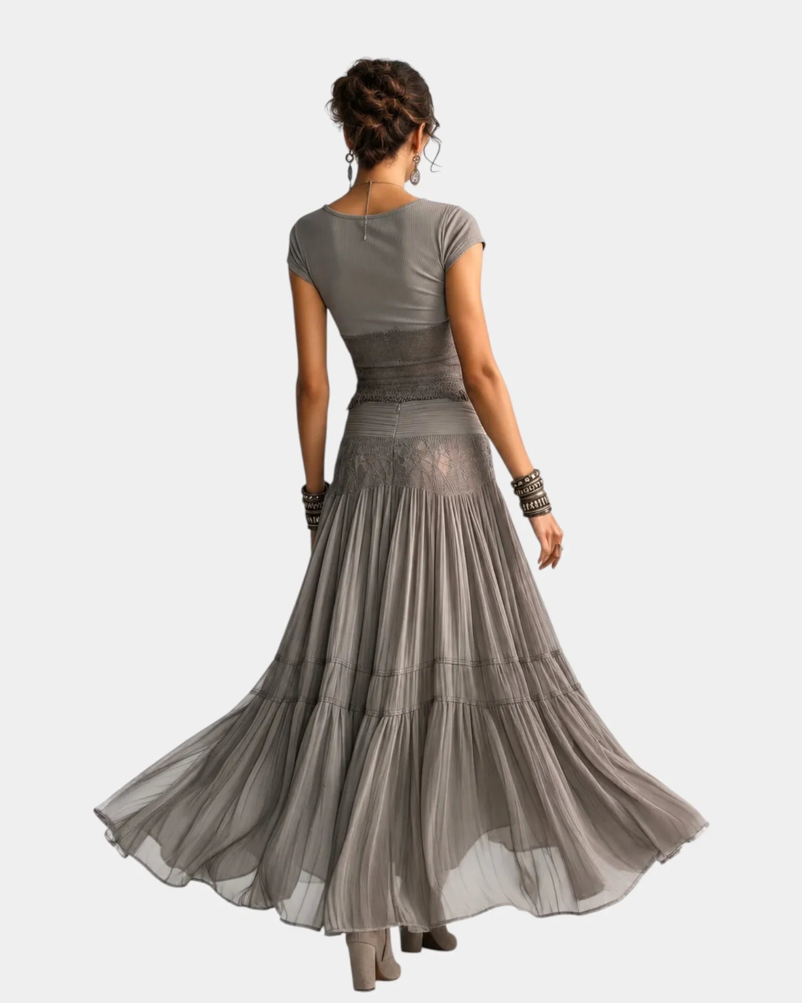 Emeline | Lace Top and Pleated Maxi Skirt Set