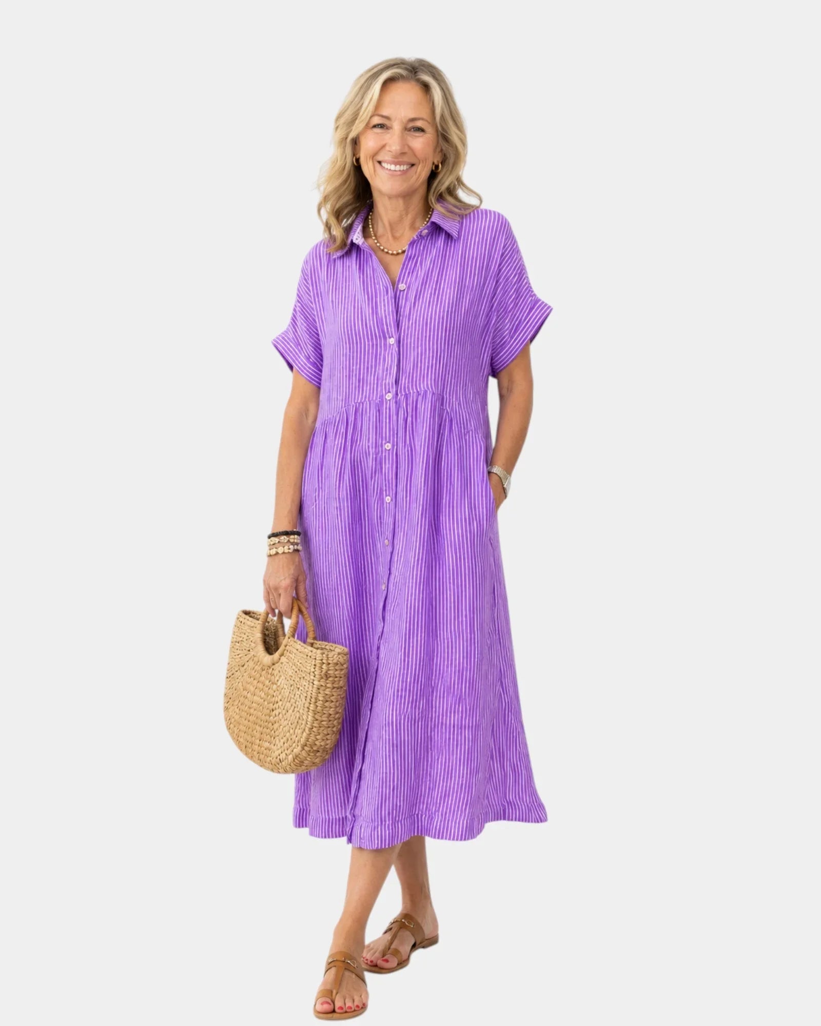 Odelette | Striped button-front midi shirt dress
