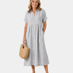 Odelette | Striped button-front midi shirt dress