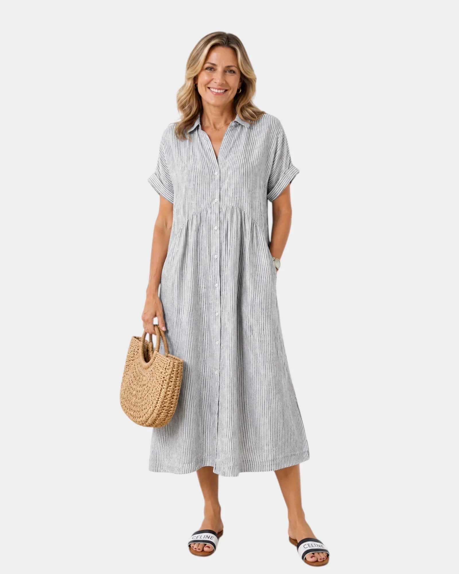Odelette | Striped button-front midi shirt dress