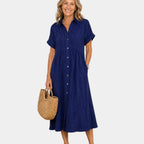 Odelette | Striped button-front midi shirt dress