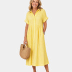 Odelette | Striped button-front midi shirt dress