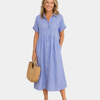 Odelette | Striped button-front midi shirt dress
