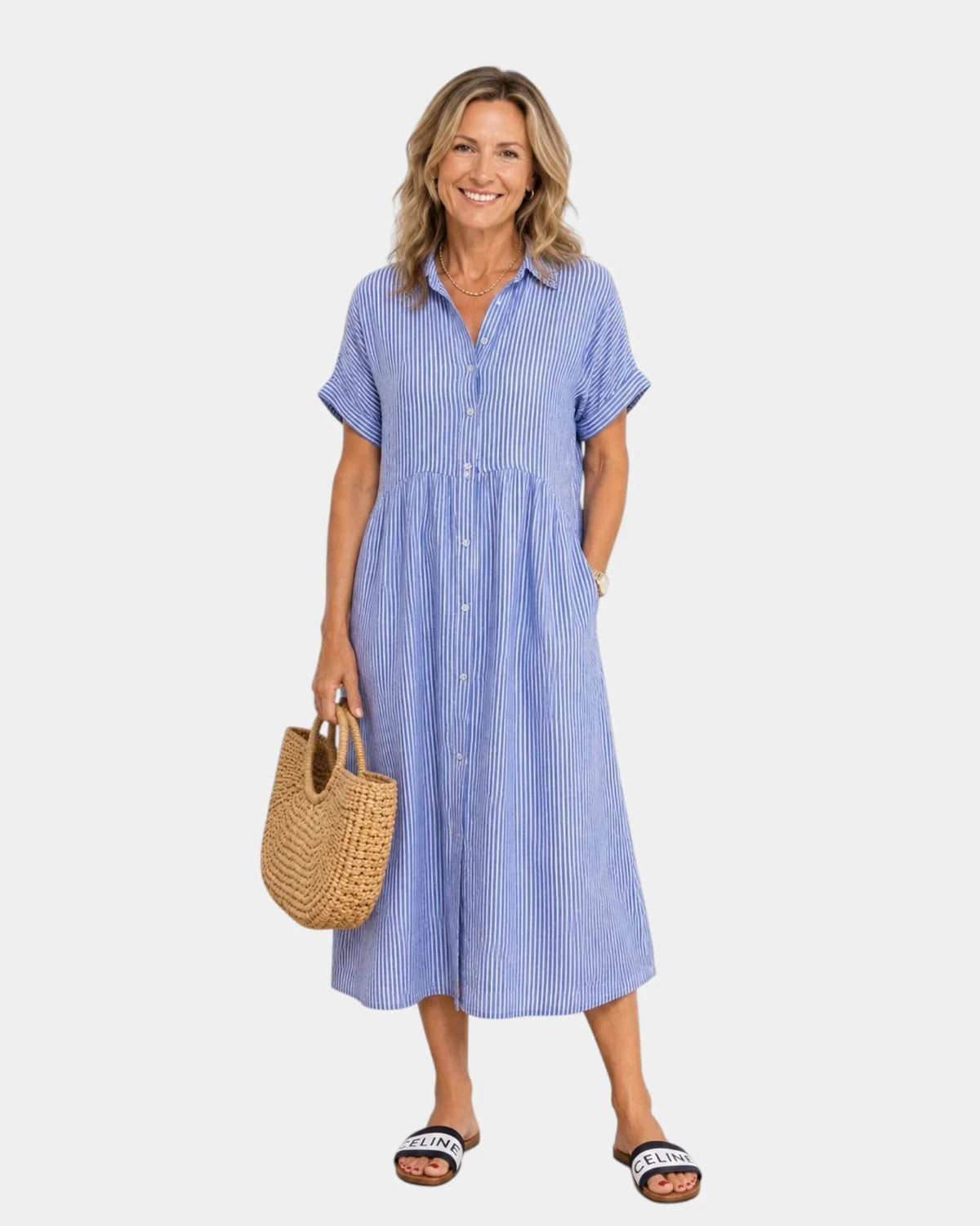 Odelette | Striped button-front midi shirt dress