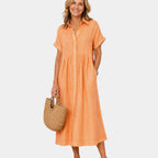 Odelette | Striped button-front midi shirt dress
