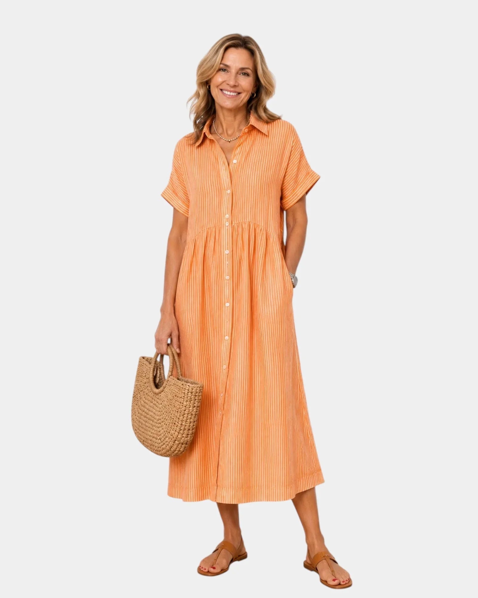 Odelette | Striped button-front midi shirt dress