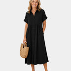 Odelette | Striped button-front midi shirt dress