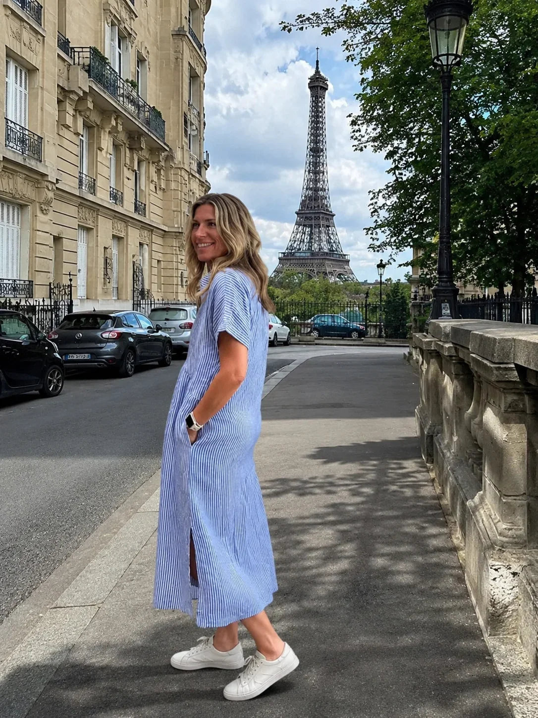 Odelette | Striped button-front midi shirt dress