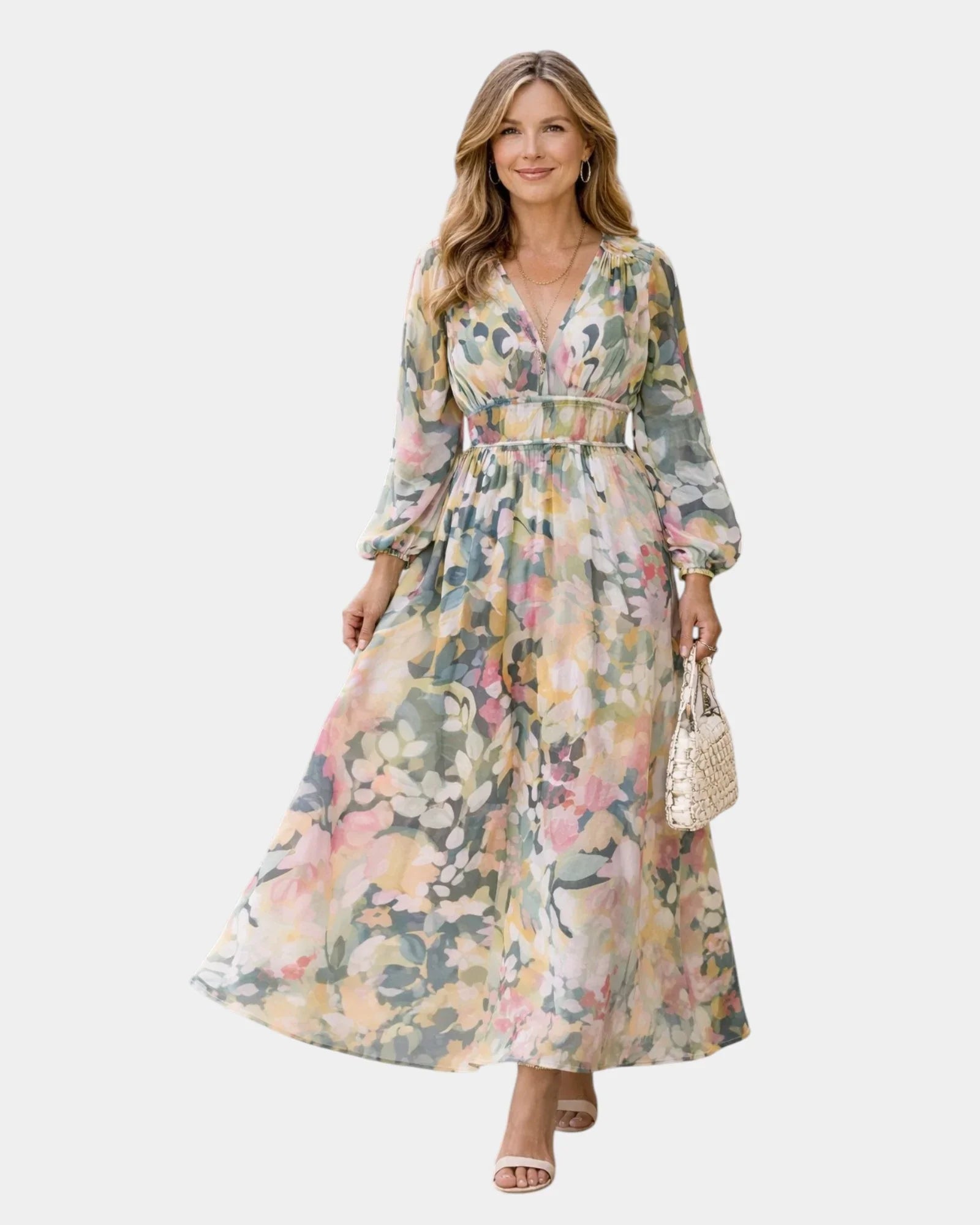 Séraphine | Short-sleeved maxi dress with a V-neck