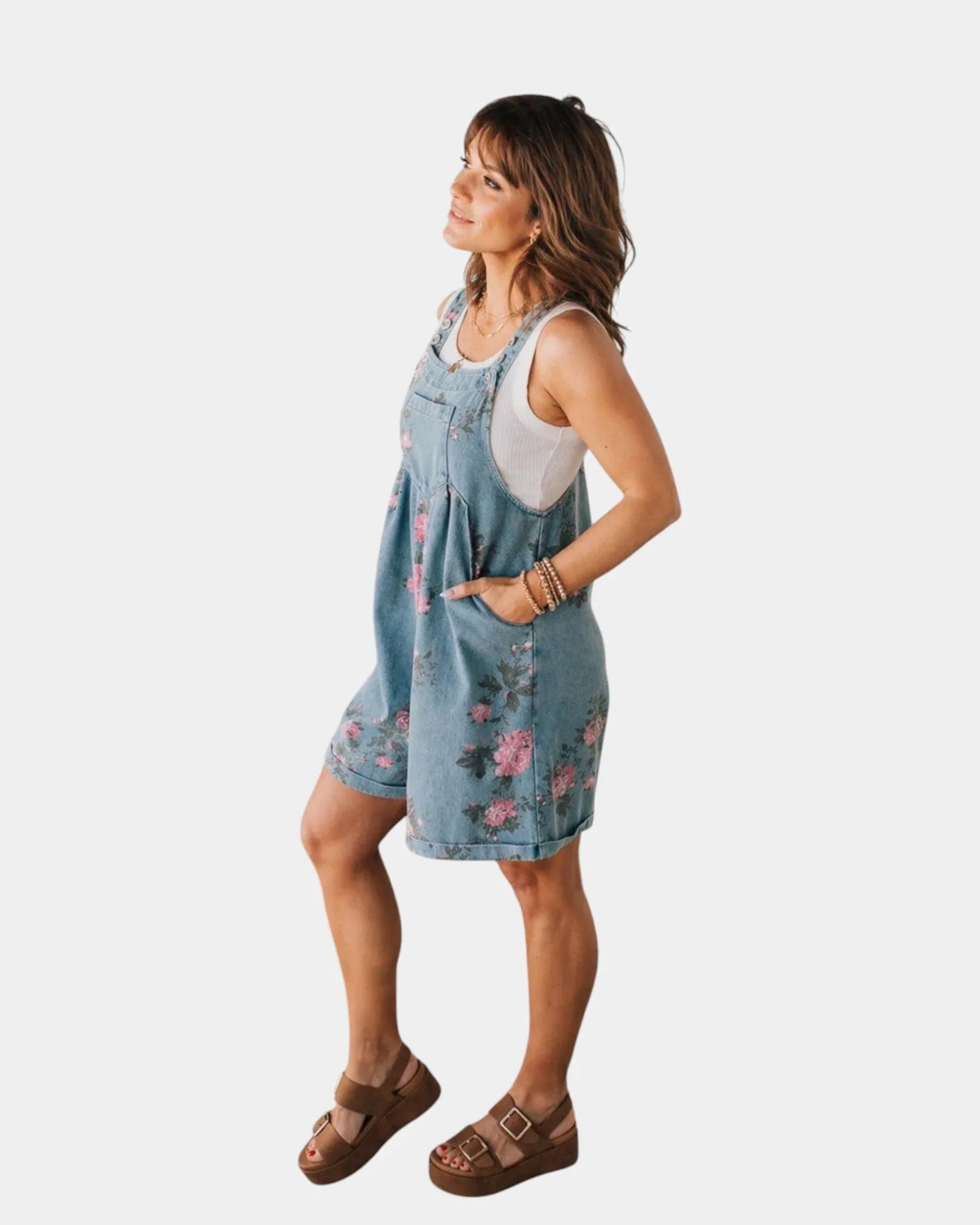 Taniah | Floral Denim Overalls