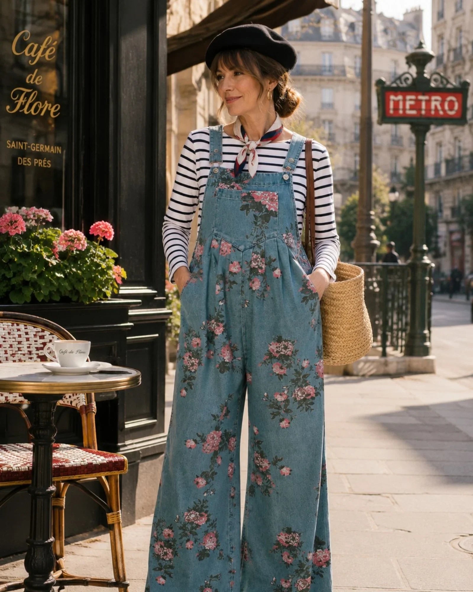Norelle | Floral print denim overalls