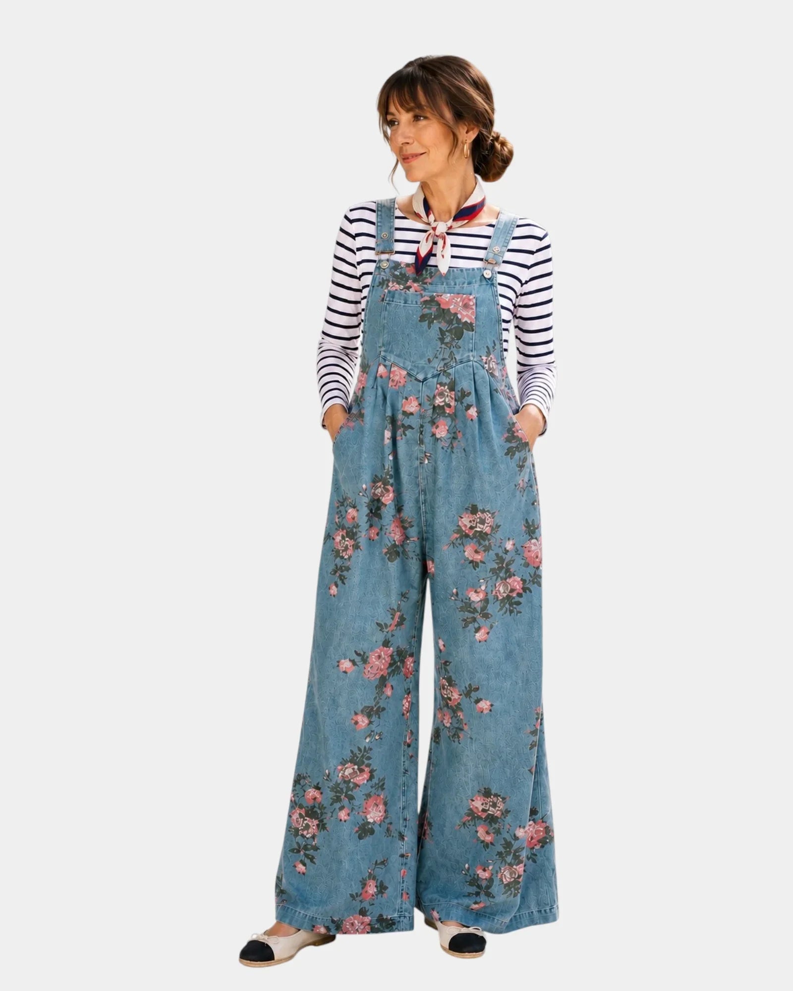 Norelle | Floral print denim overalls