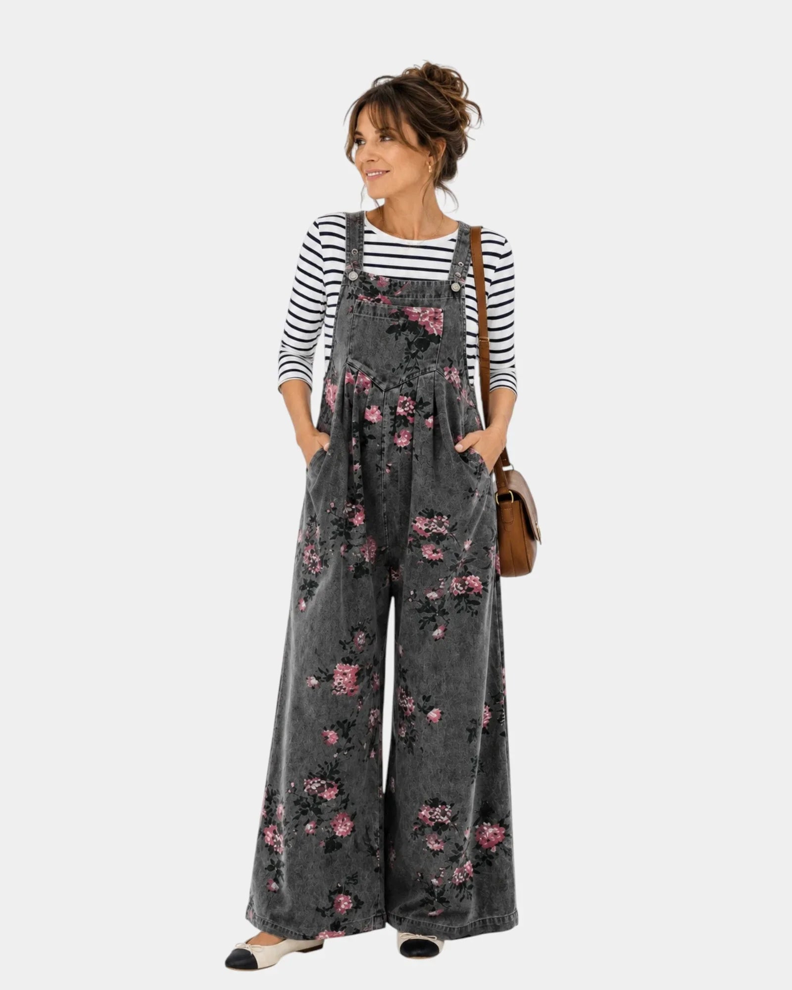 Norelle | Floral print denim overalls