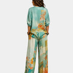 Célidora | Elegant Floral Print Wide-Leg Trousers Set
