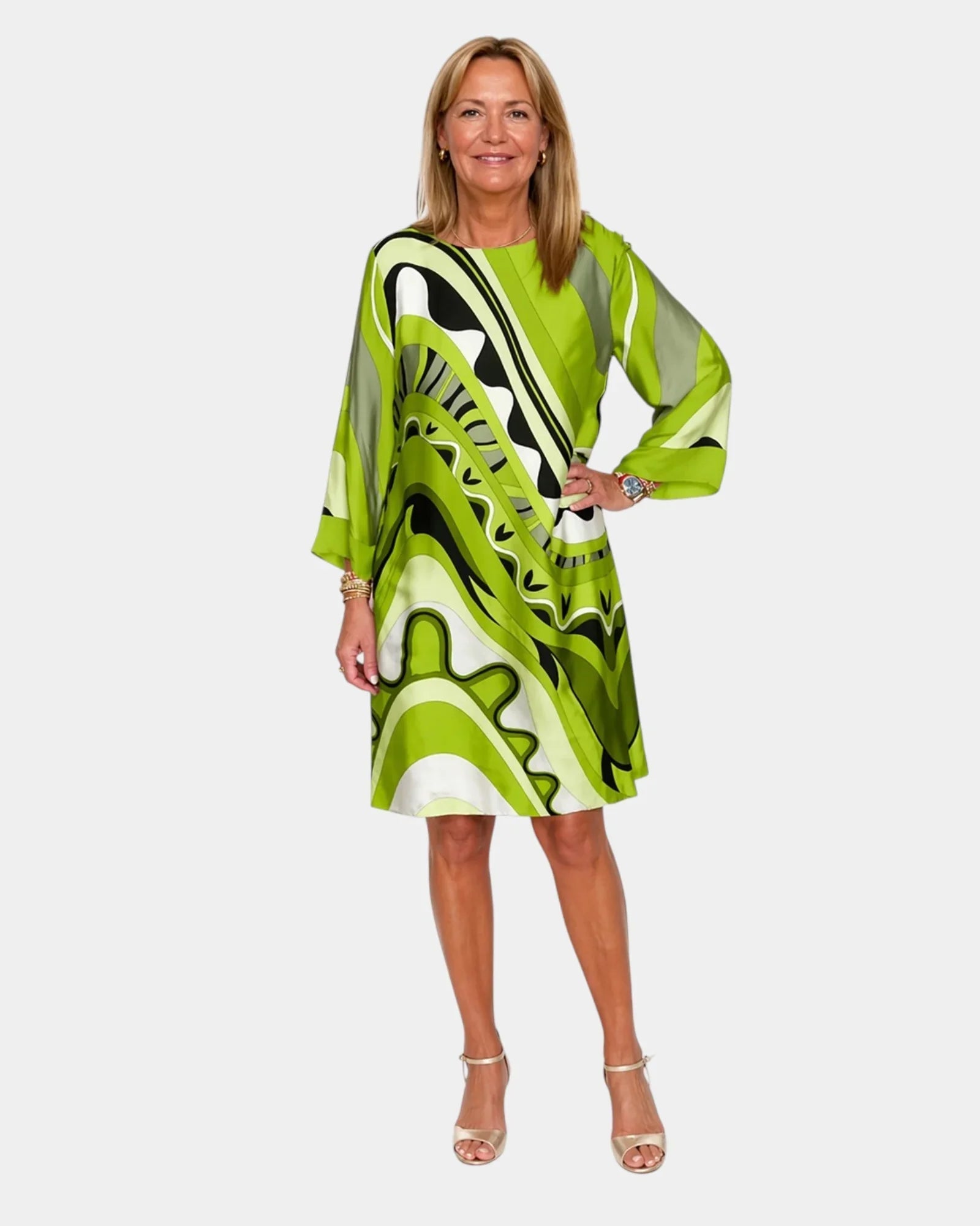 Almond | Elegant summer dress that conceals the midriff