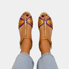 Haby | Gold Sandals with Buckle and Multicolored Strap