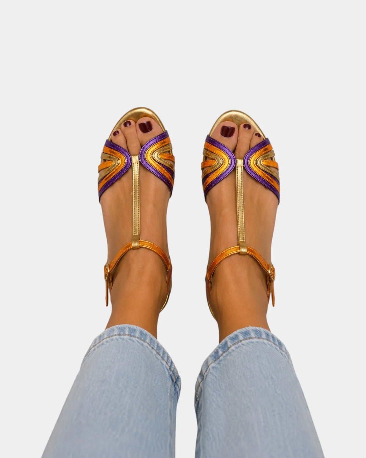 Haby | Gold Sandals with Buckle and Multicolored Strap