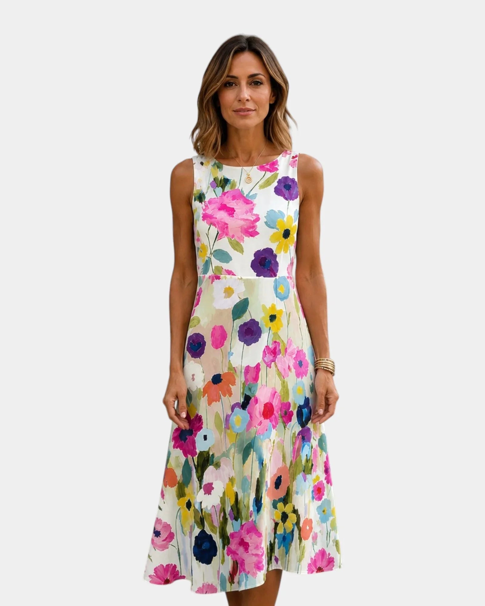 Vanina | Sleeveless floral print midi dress