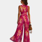 Shana | Fuchsia floral chiffon pleated jumpsuit
