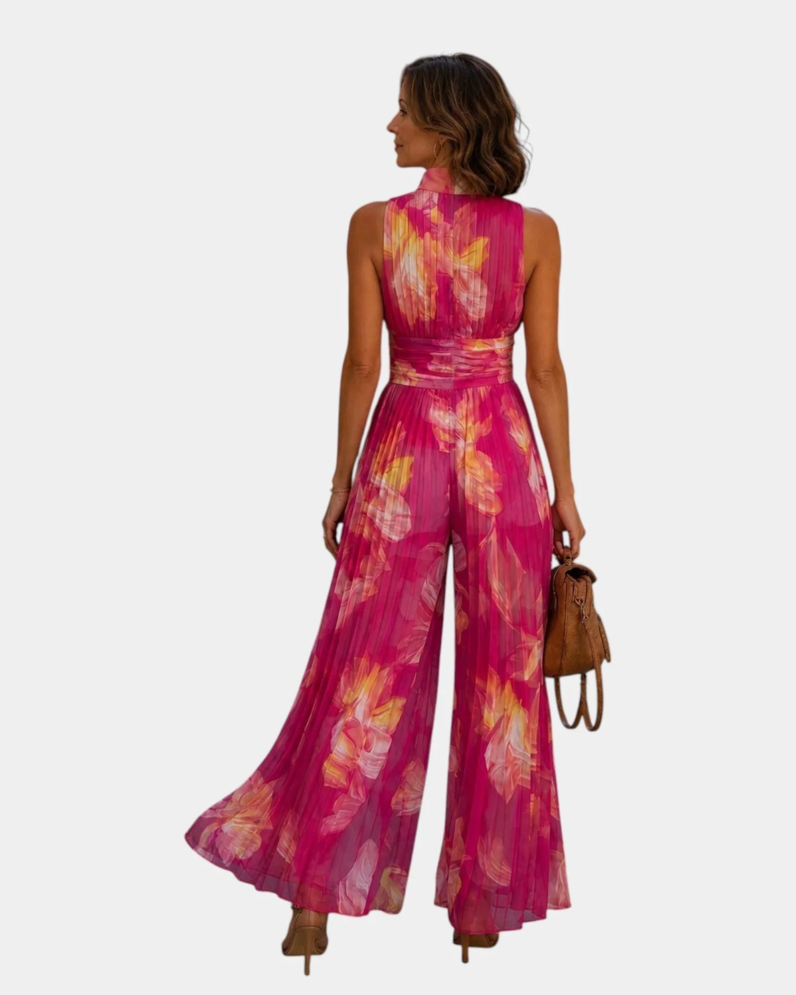 Shana | Fuchsia floral chiffon pleated jumpsuit