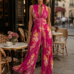 Shana | Fuchsia floral chiffon pleated jumpsuit