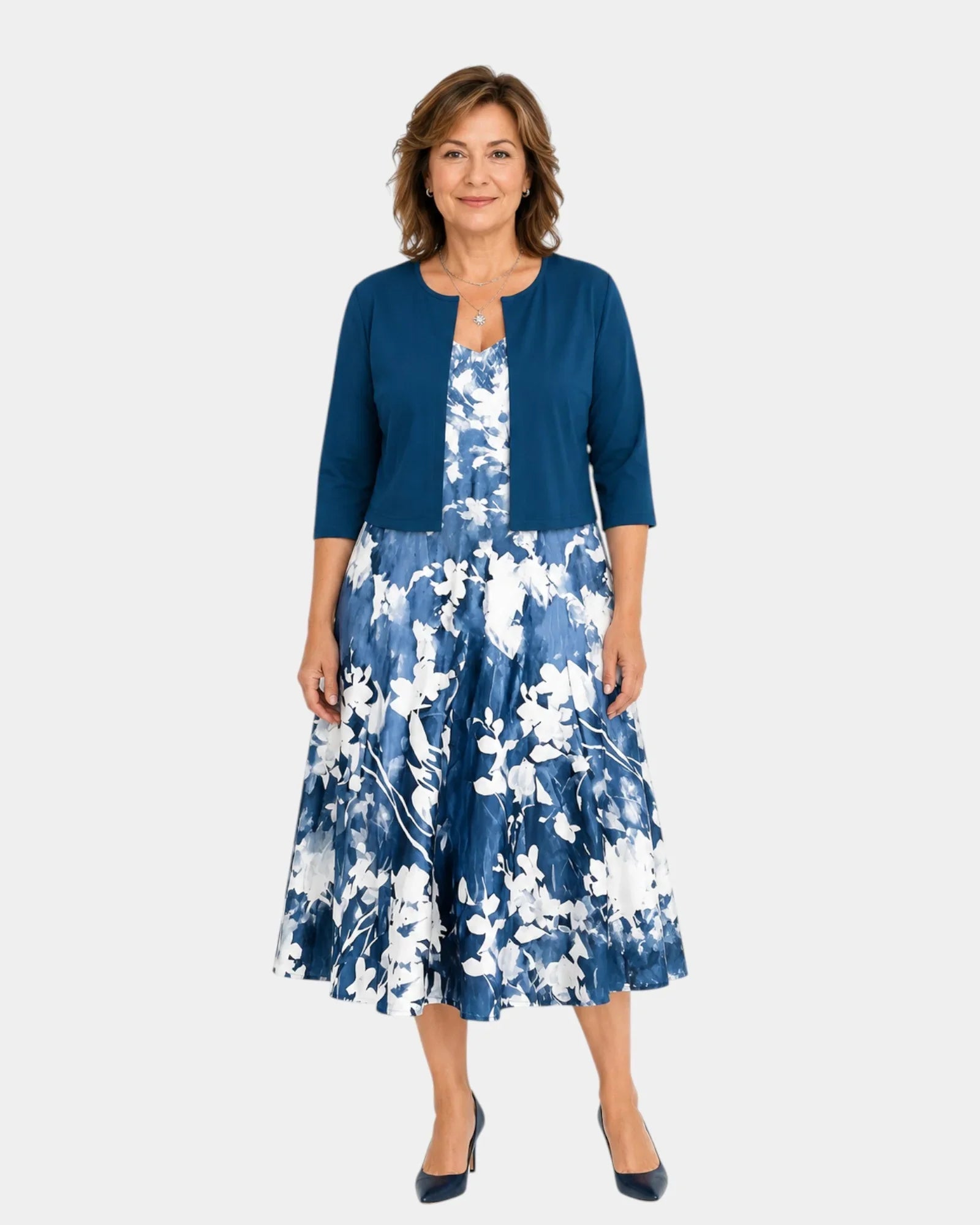 Guilaine | Floral dress and lightweight cardigan set