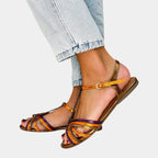 Haby | Gold Sandals with Buckle and Multicolored Strap