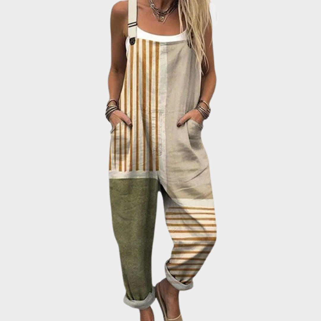 Juliette | Bright Minimal Natural-Stripe Jumpsuit