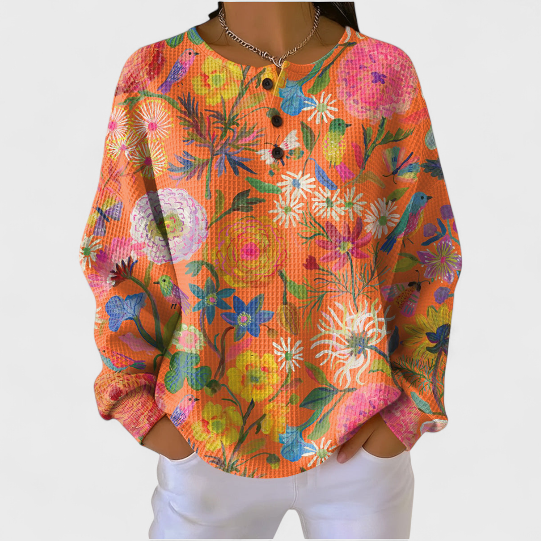 Faustine | Orange Colourful Floral Jumper