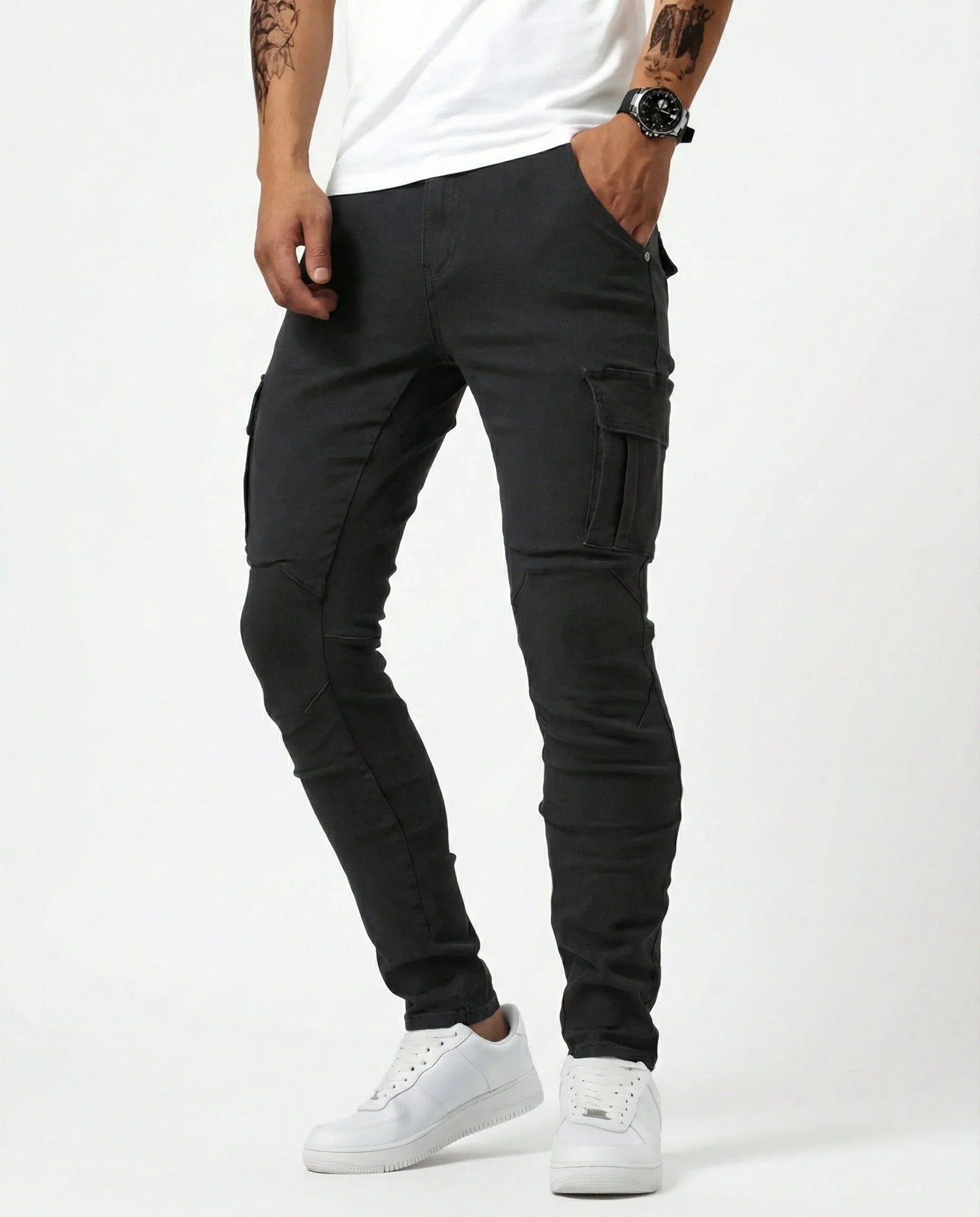 Denim | Elastic Cargo Trousers