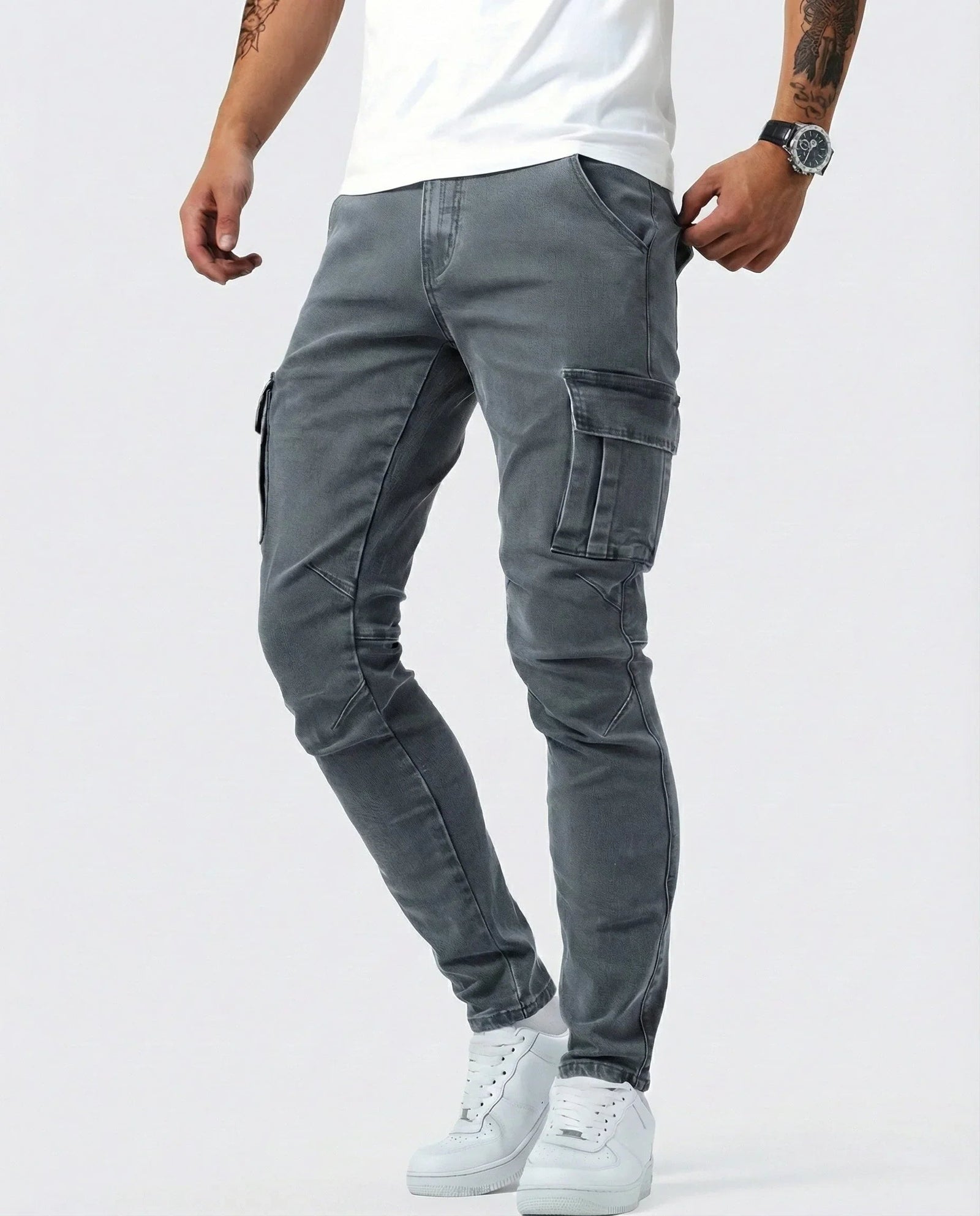 Denim | Elastic Cargo Trousers
