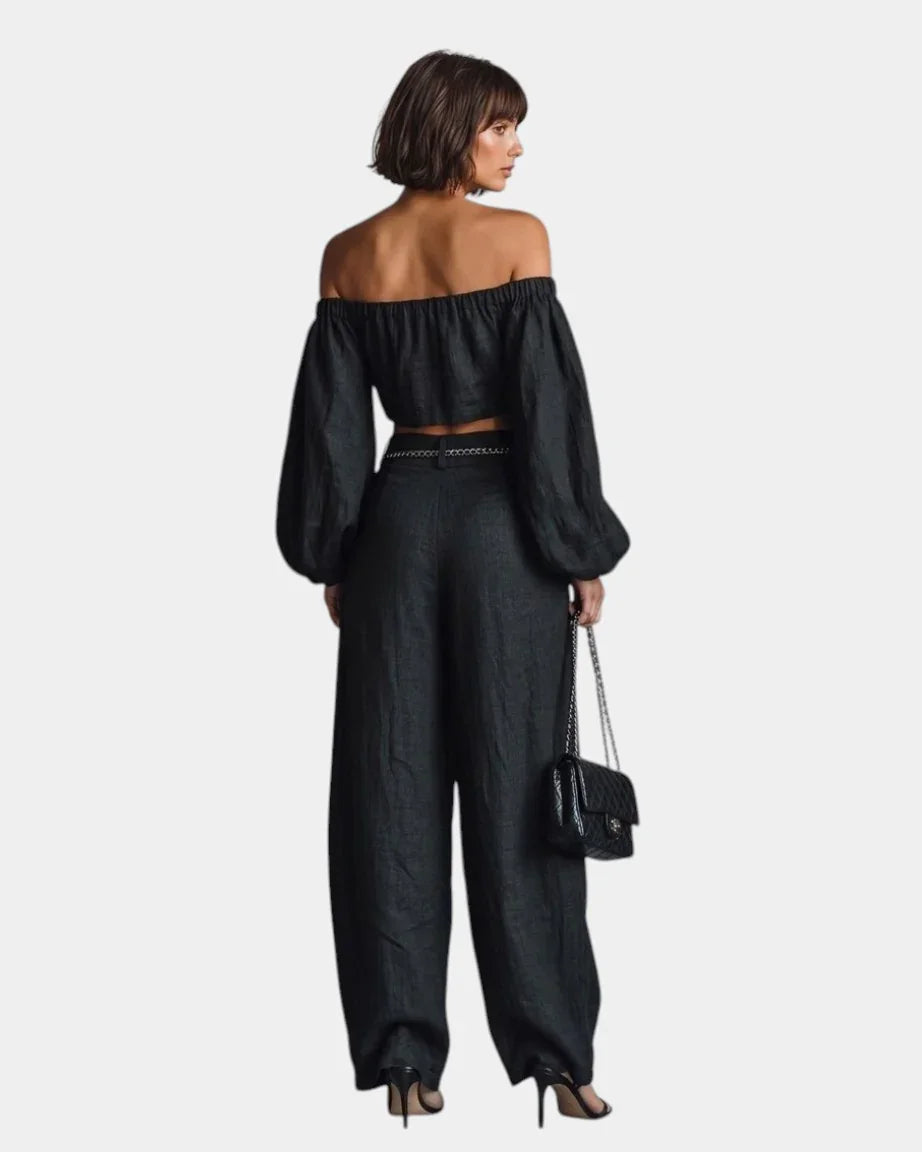 Cíntia | Off-the-shoulder set with wide-leg trousers