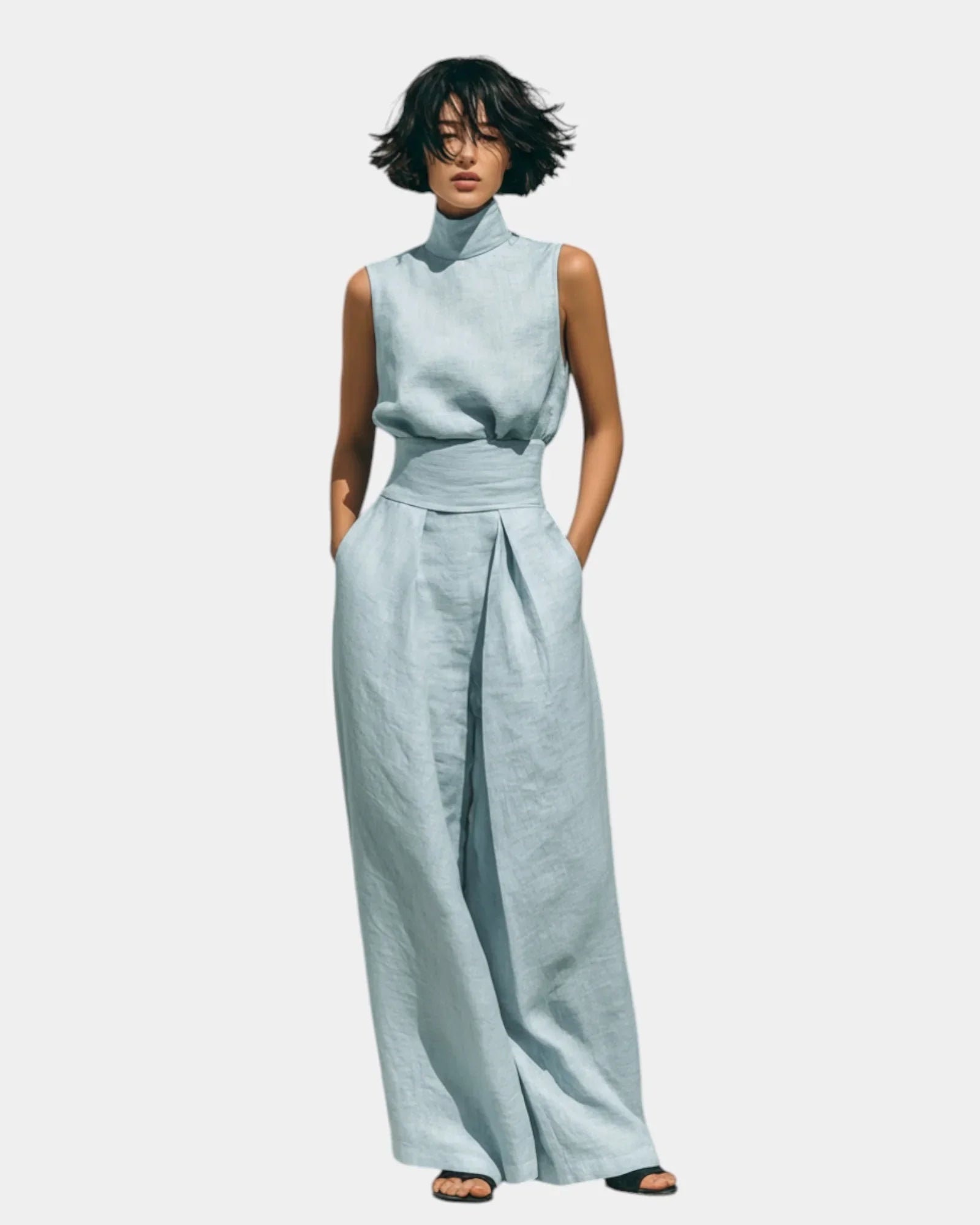 Falyne | Minimalist Tank Top and Wide Leg Trousers Set