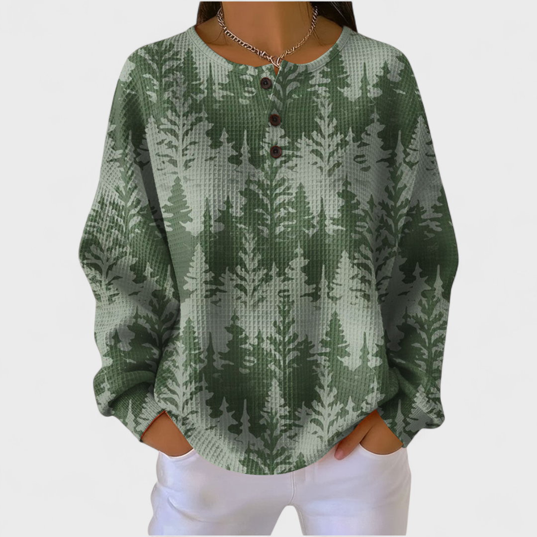 Inès | Green Jumper with Classic Tree Motif