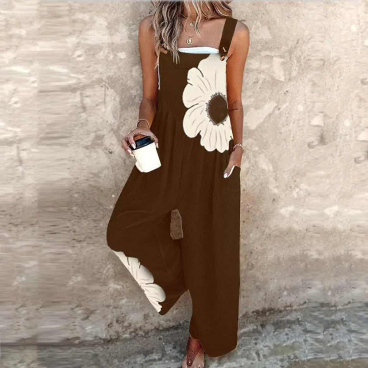 Amandine | Elegant Contrast Bohemian Floral Jumpsuit