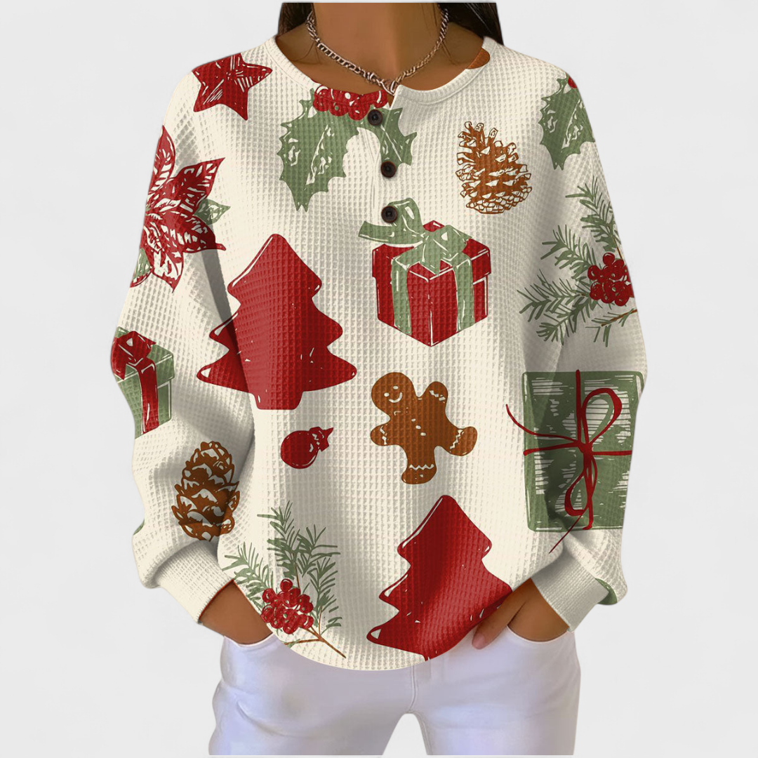 Olivia | Cream Christmas-Pattern Jumper