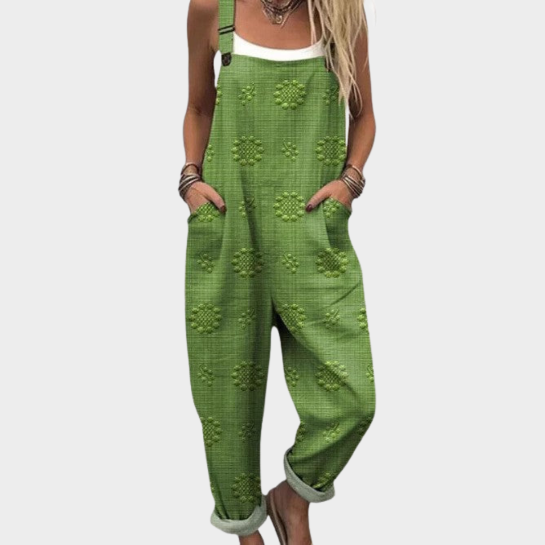 Eugénie | Natural Textured Green Jumpsuit