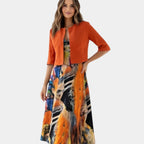 Stacy | Printed Flowy Midi Dress with Matching Jacket
