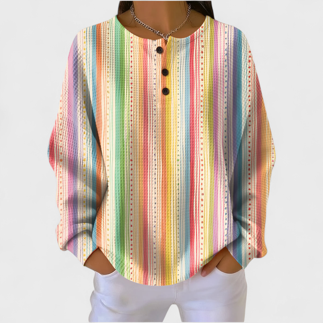 Sara | Colourful Striped Jumper with Button Placket