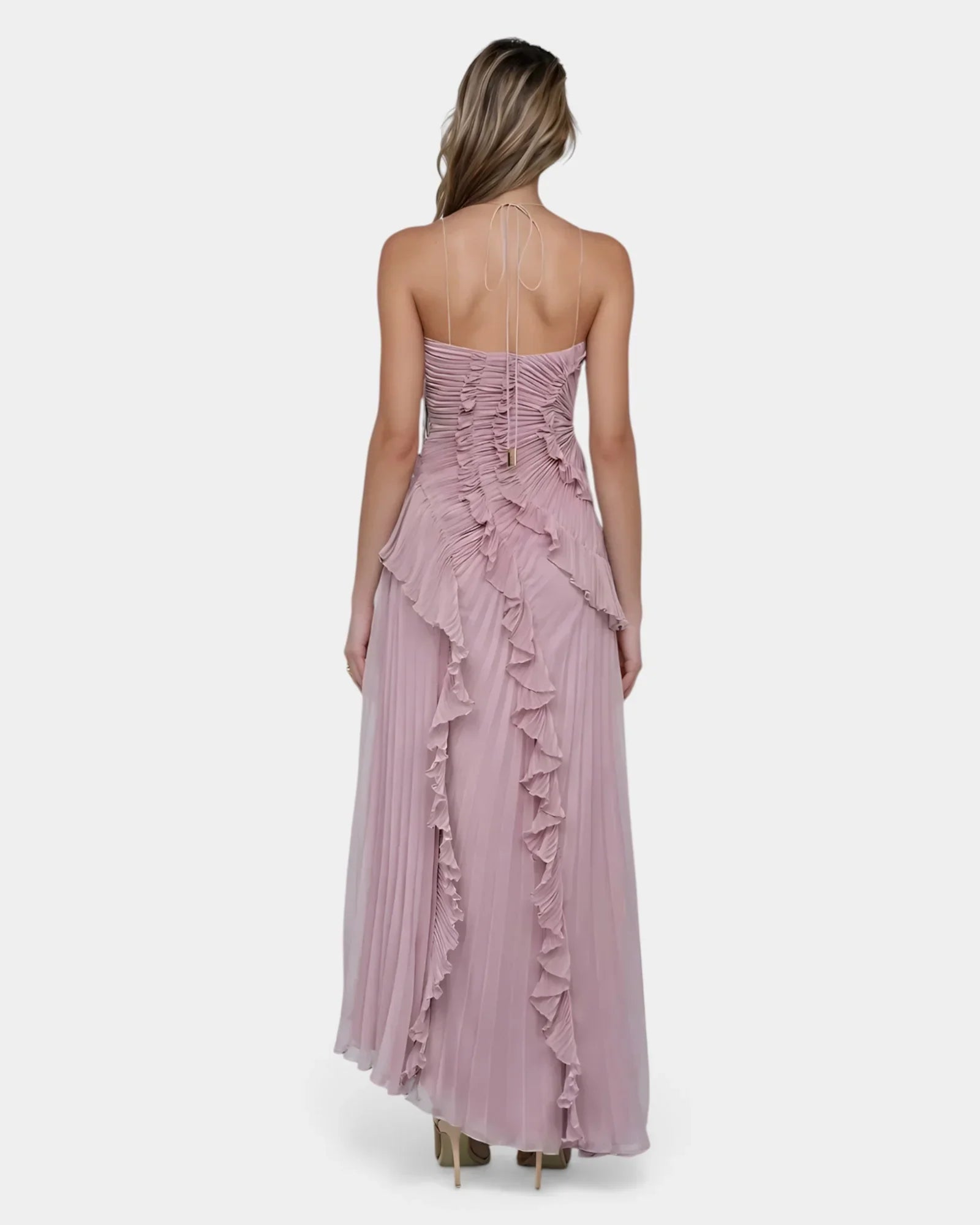 Feodora I Lavender Asymmetrical Maxi Dress with Ruffles