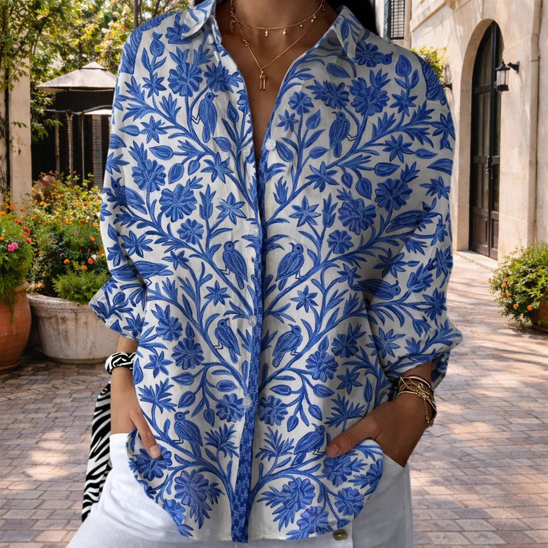 Coralie | Blue Garden Blouse