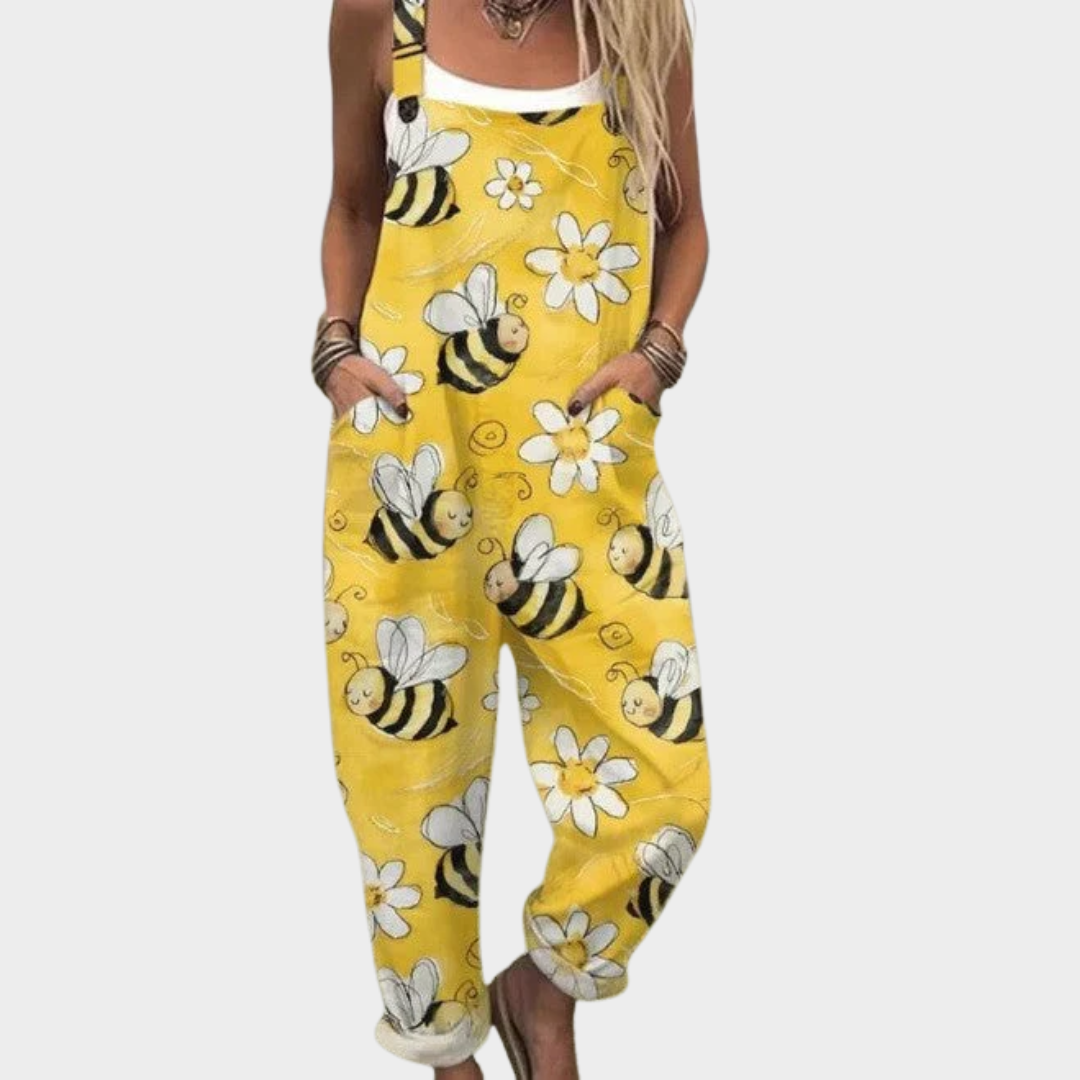 Solène | Radiant Spring Bee-Print Jumpsuit