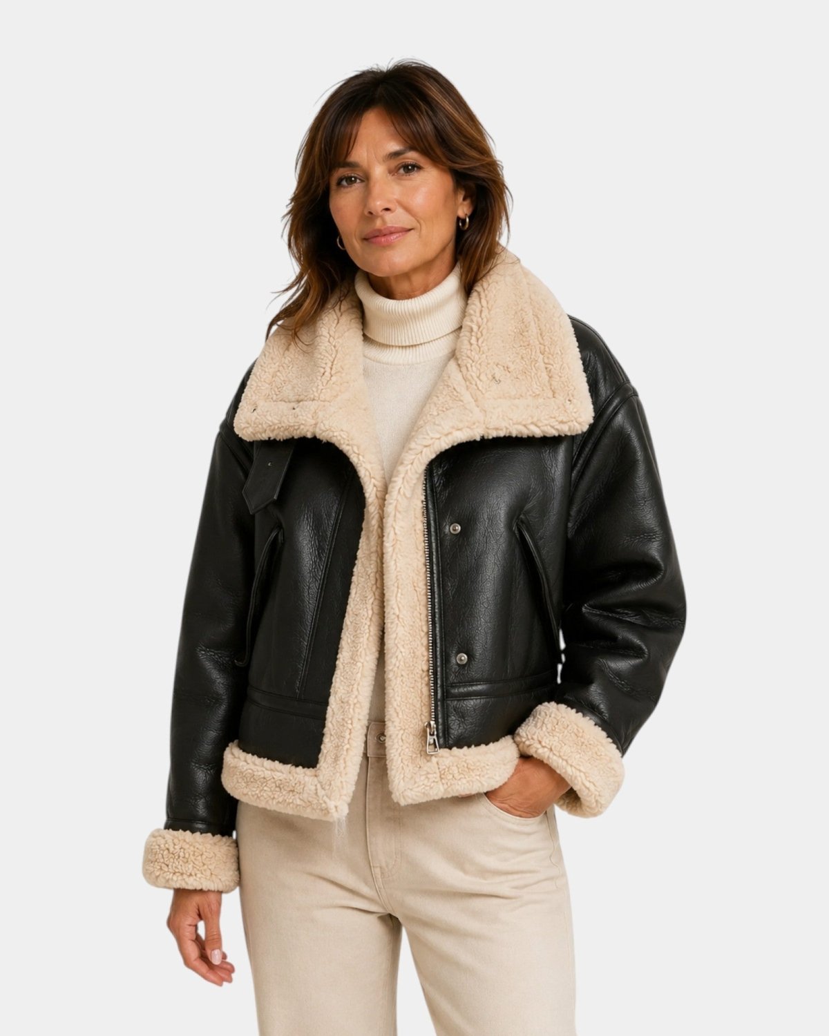 Brisélia | Faux-Leather Aviator Jacket